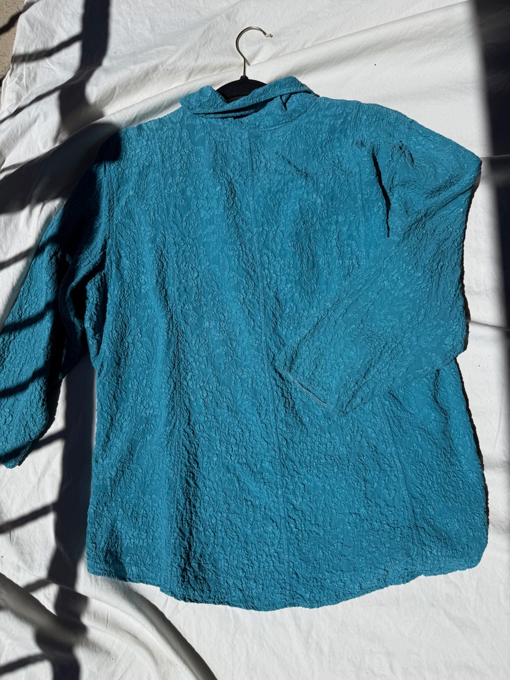 URU Silk Jacket Top kimono cardigan washable Long Sleeve vintage Teal Blue  XL - Picture 10 of 14